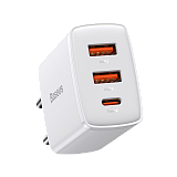 Зарядное устройство BASEUS Compact Quick Charger 2*USB+USB-C, 3A, 30W, белый